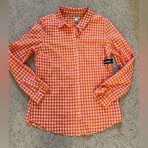 Old Navy NWT Women’s Vibrant Orange Checkered Shirt Sz Medium